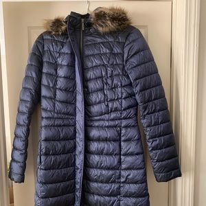 Long quilted Barbour coat with fur lined hood